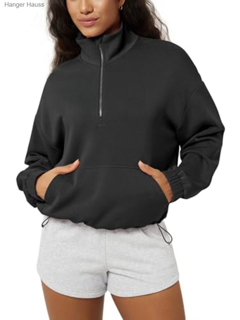 Oversized Half Zip Funnel Neck Pullover Sweatshirt with Pockets